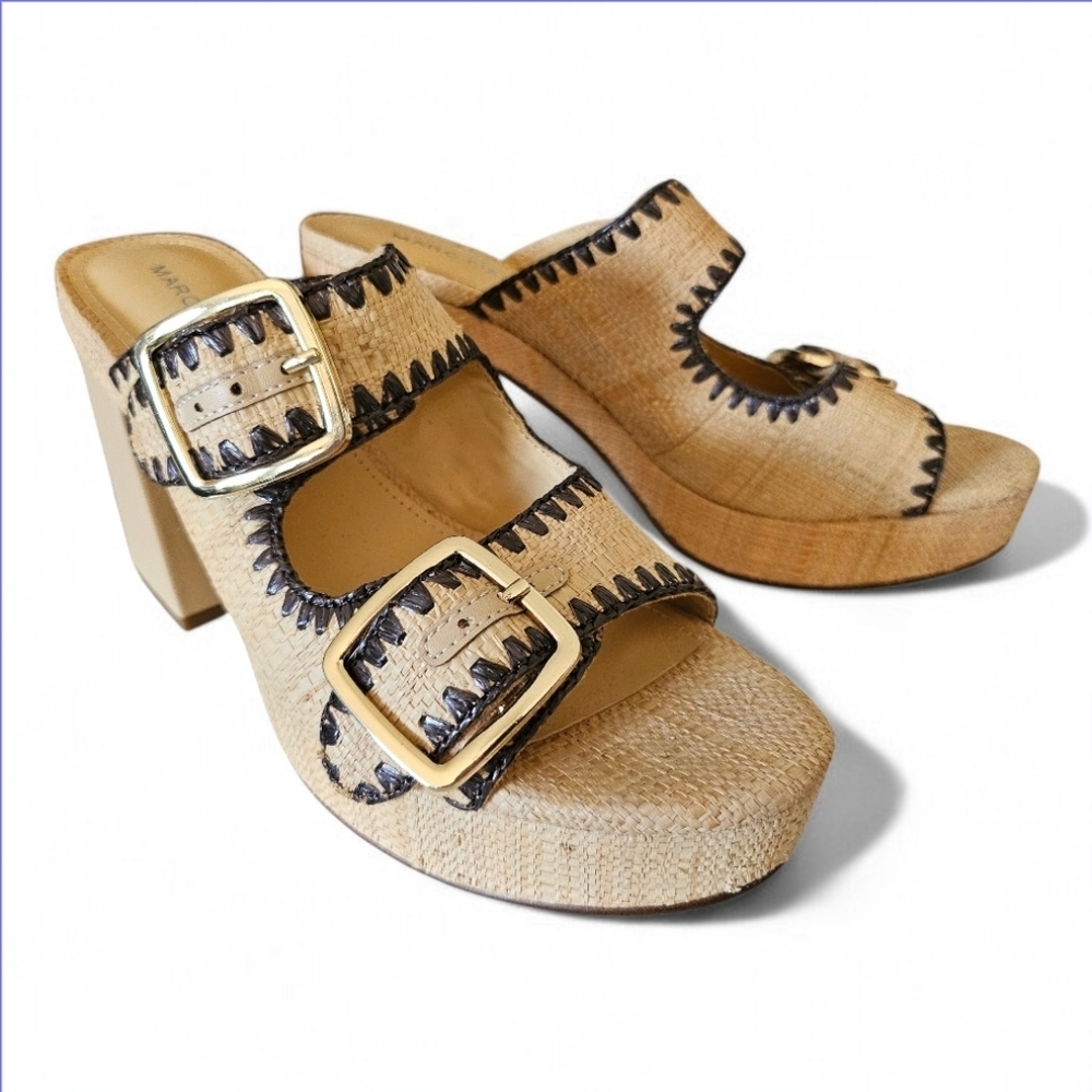 Marc Fisher Dalen Woven Tan Platform Mule with Buckle Detail 8.5